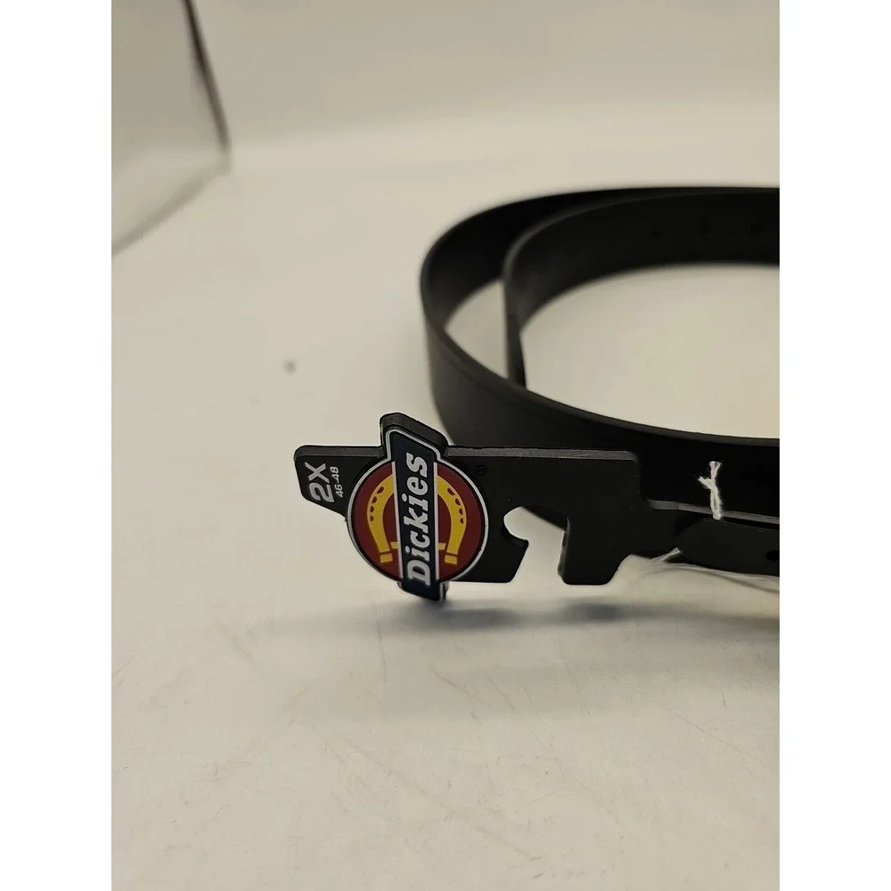 Dickies Men's Black Leather Belt 2X 46-48 Flag Buckle New